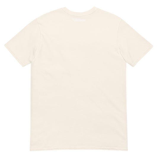 Back of a cream t-shirt with a faint "TOUPLANET THE DIVISION" logo printed below the collar.