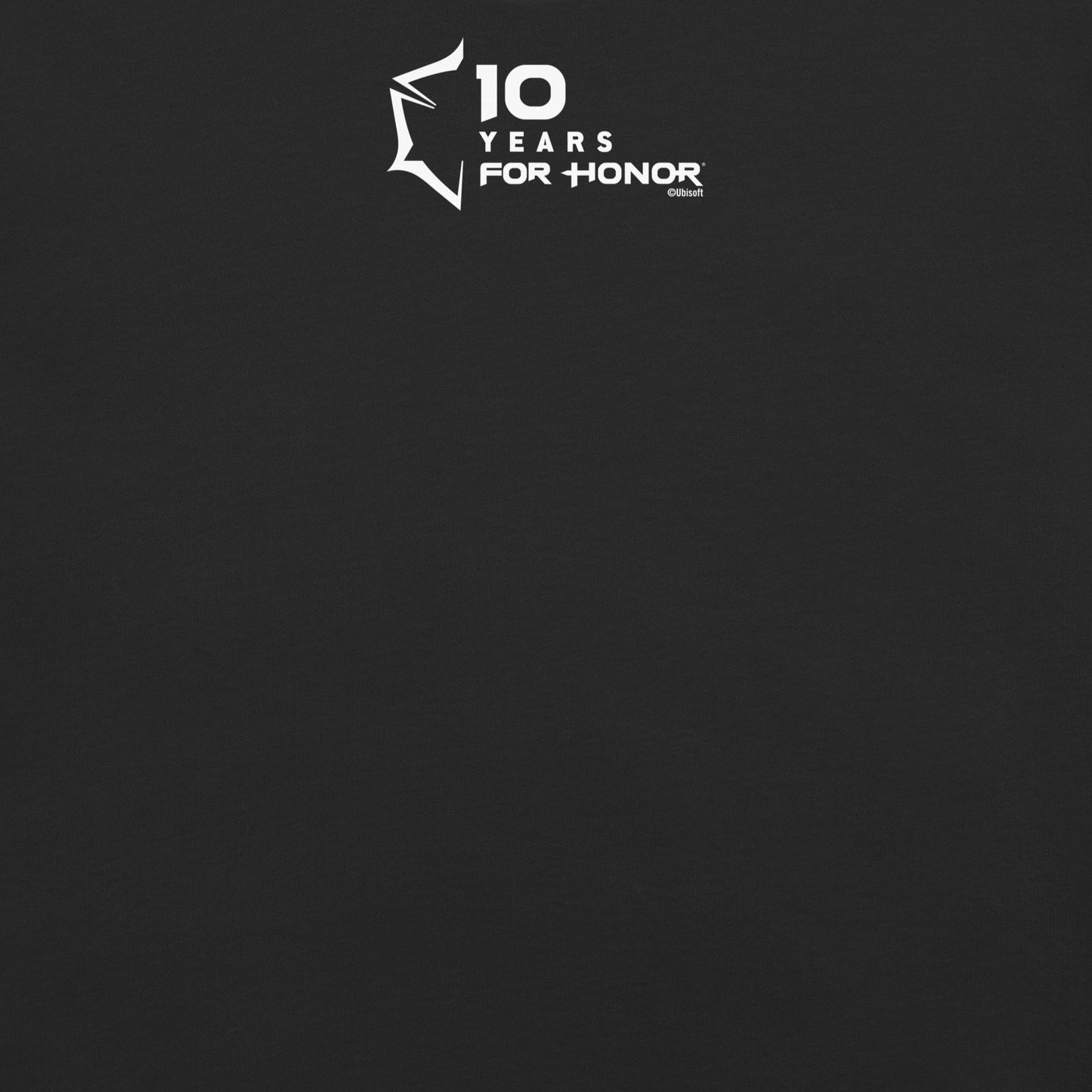 White "10 YEARS FOR HONOR" logo featuring a stylized '10' in a shield graphic, plus "©Ubisoft", on black fabric.