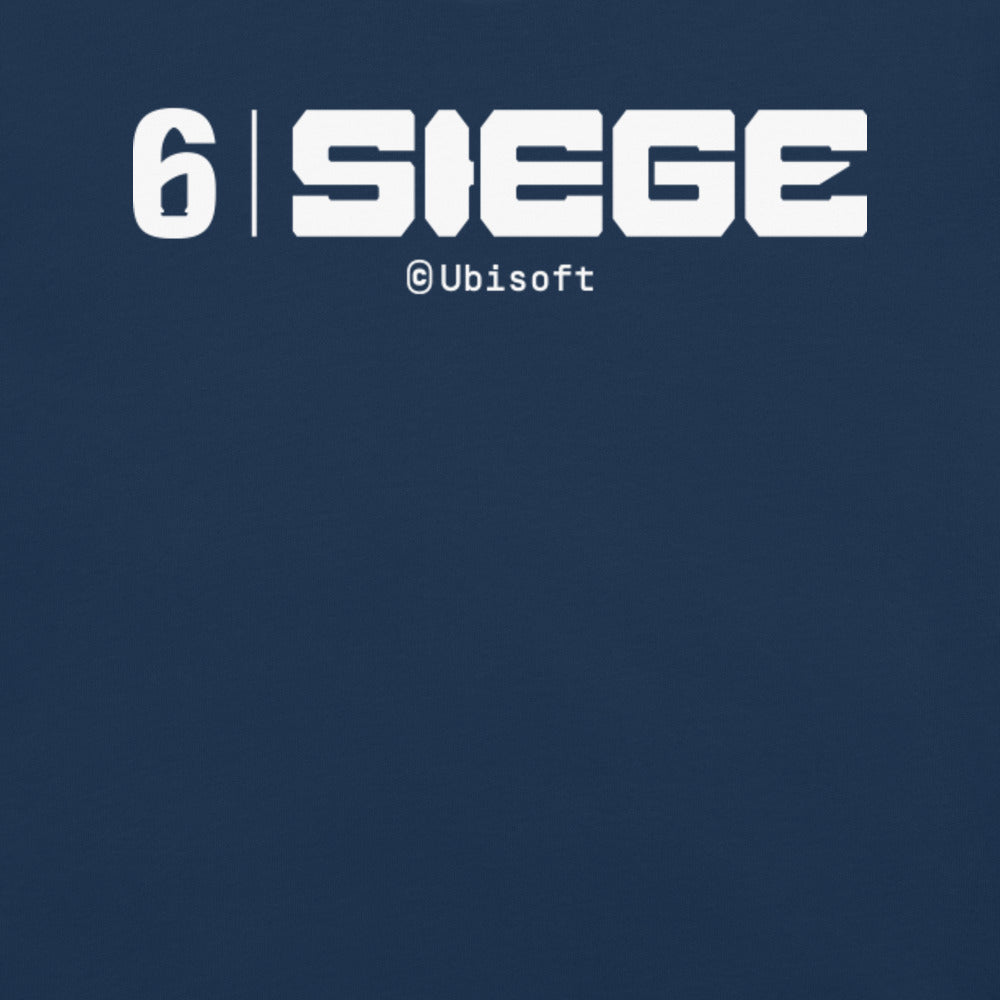 Dark blue garment detail with white "6 SIEGE" logo above smaller "© Ubisoft" text.