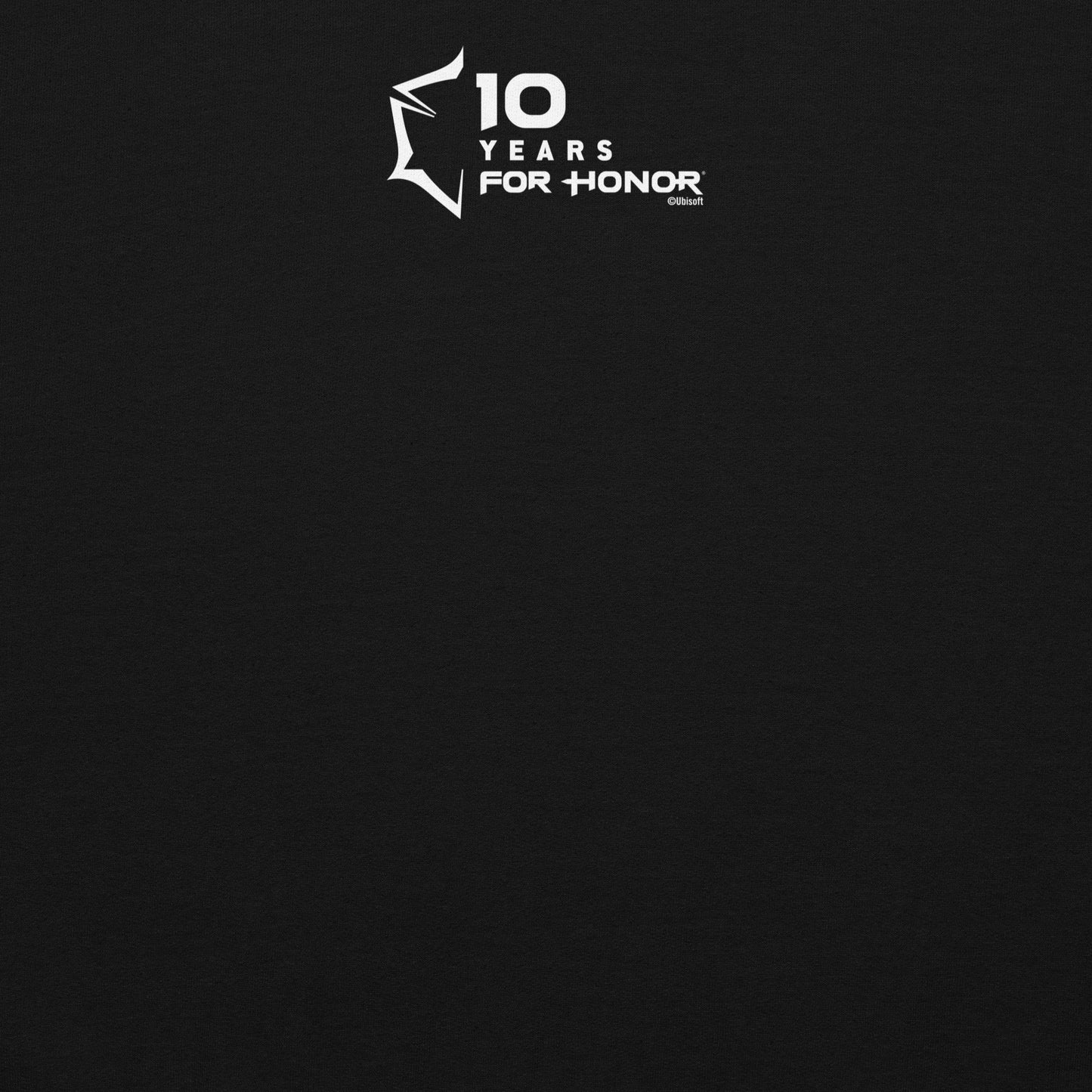 White For Honor 10-year anniversary logo with a stylized symbol and Ubisoft copyright, printed on black fabric.