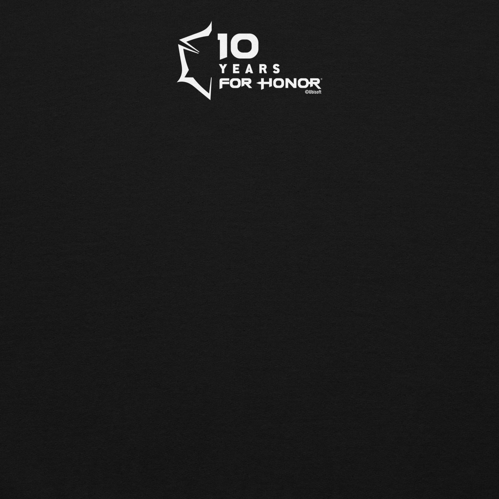 White For Honor 10-year anniversary logo with a stylized symbol and Ubisoft copyright, printed on black fabric.
